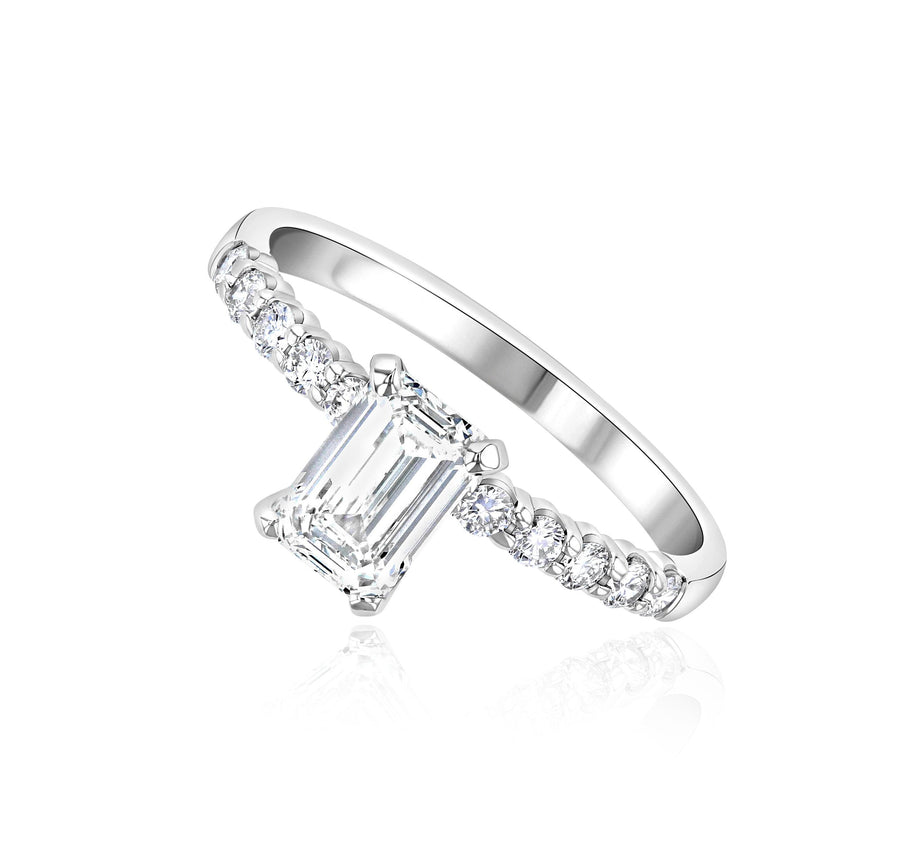 Emerald Cut Pavé Diamond Solitaire Engagement Ring - The Brothers Jewelry Co.