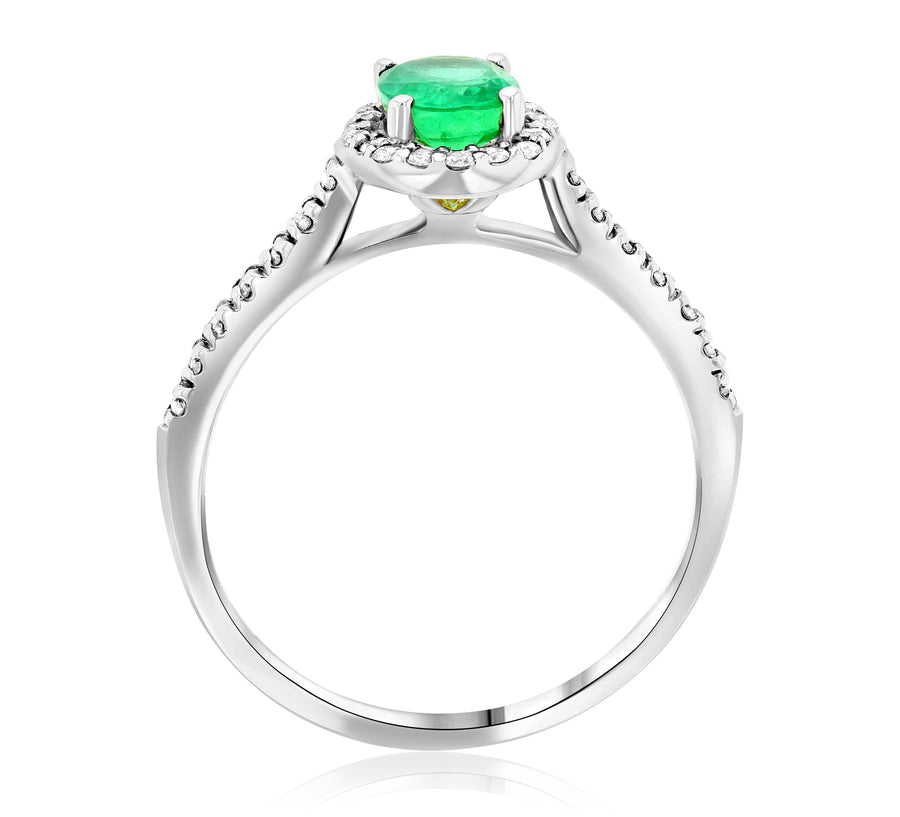 Oval Emerald and Diamond Halo Engagement Ring - The Brothers Jewelry Co.