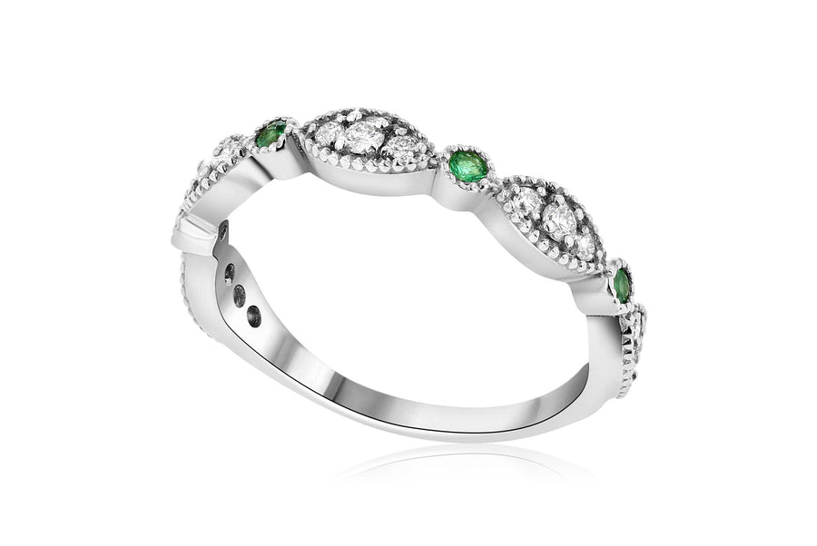 Three-Stone Diamond and Emerald Infinity Ring (.35 ct. tw.) - The Brothers Jewelry Co.