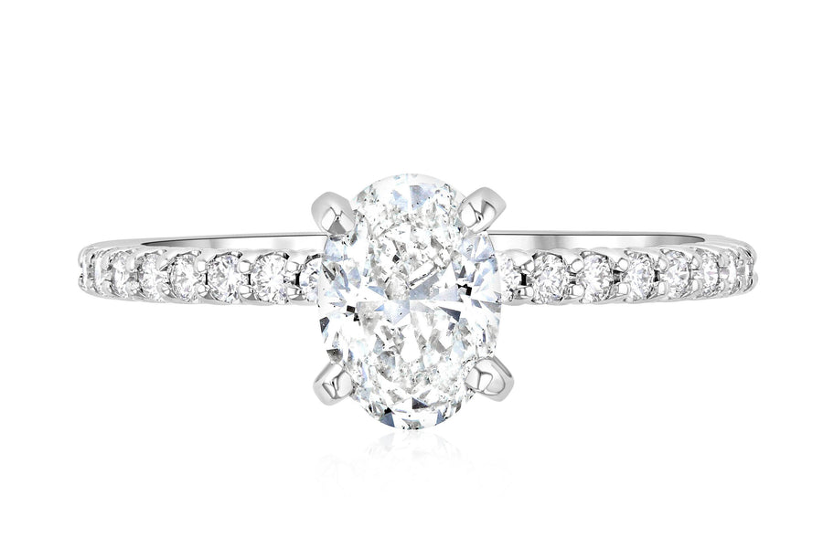 Micro Pavé Oval Cut Diamond Solitaire Engagement Ring - The Brothers Jewelry Co.