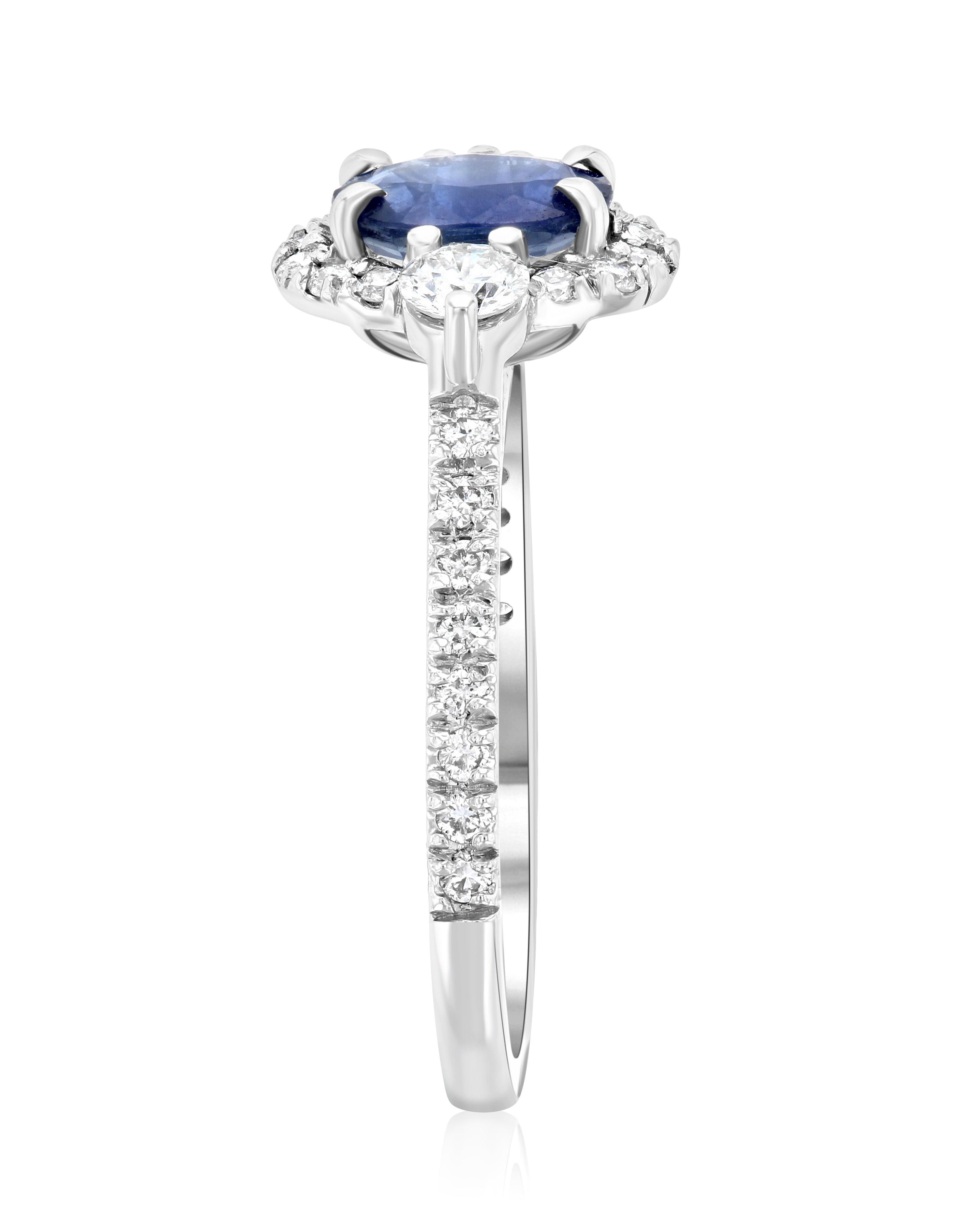 Sapphire Oval Diamond Halo Engagement Ring (1.60 ct. tw.) - The Brothers Jewelry Co.