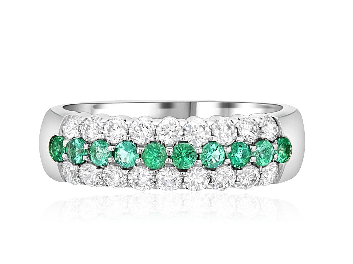 Three-Row Pavé Diamond and Emerald Anniversary Ring (1.04 ct. tw.) - The Brothers Jewelry Co.