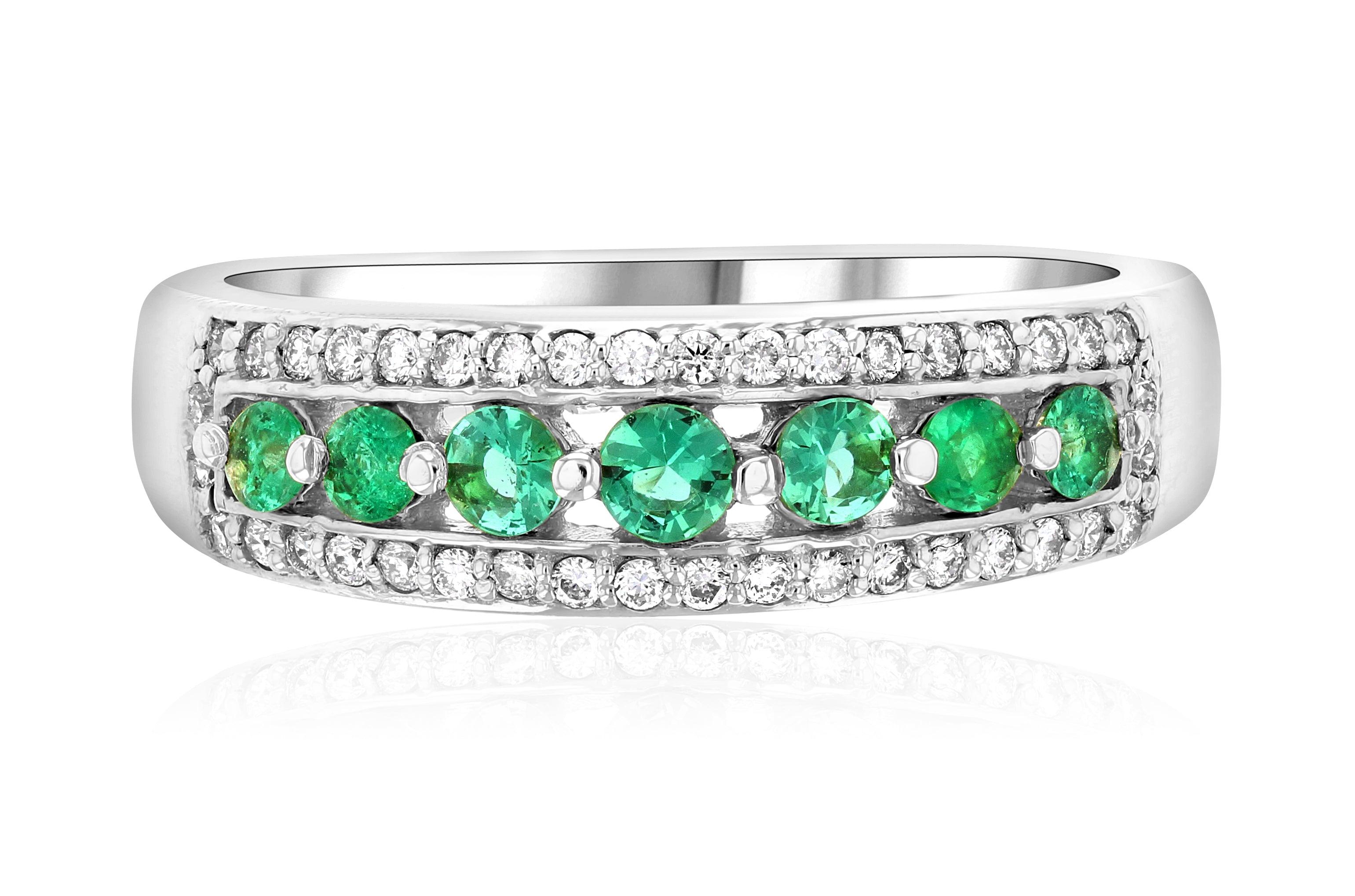 Three-Row Diamond and Emerald Fashion Ring (.50 ct. tw.) - The Brothers Jewelry Co.