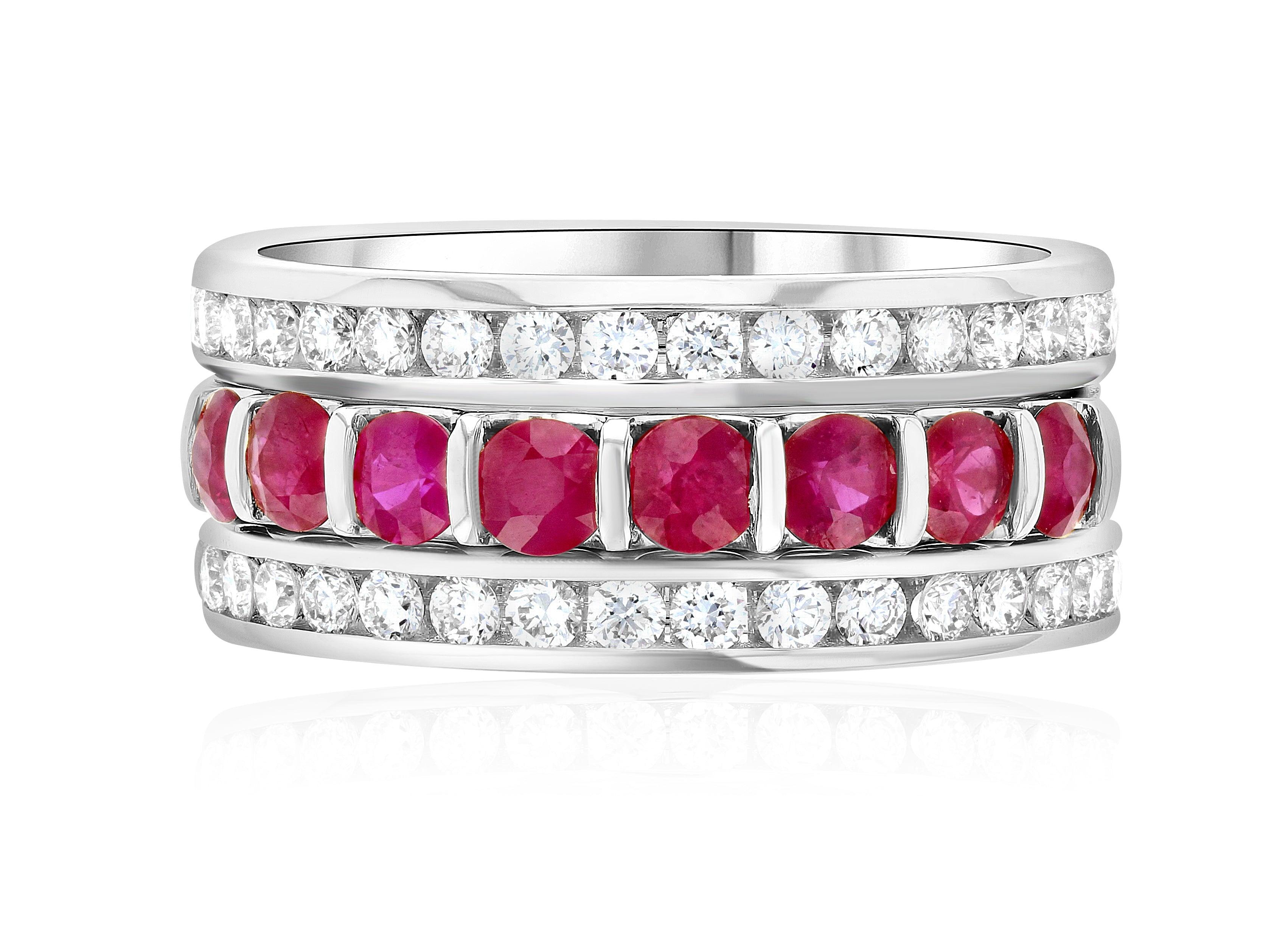 Diamond and Ruby Anniversary Ring Stack (1.60 ct. tw.) - The Brothers Jewelry Co.