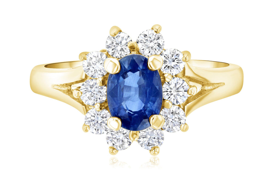 Princess Diana Oval Sapphire and Diamond Star Halo Ring (1.60 ct. tw.) - The Brothers Jewelry Co.