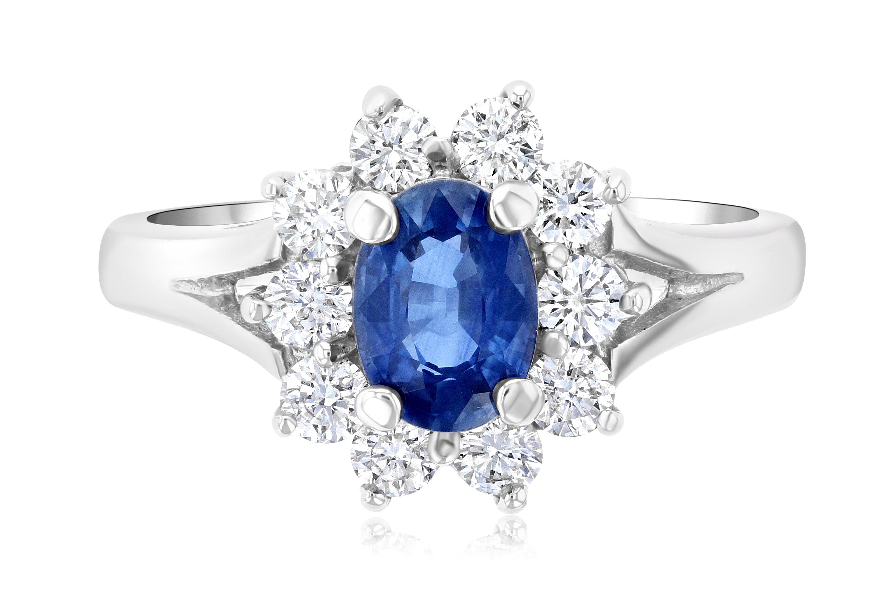 Princess Diana Oval Sapphire and Diamond Star Halo Ring (1.60 ct. tw.) - The Brothers Jewelry Co.