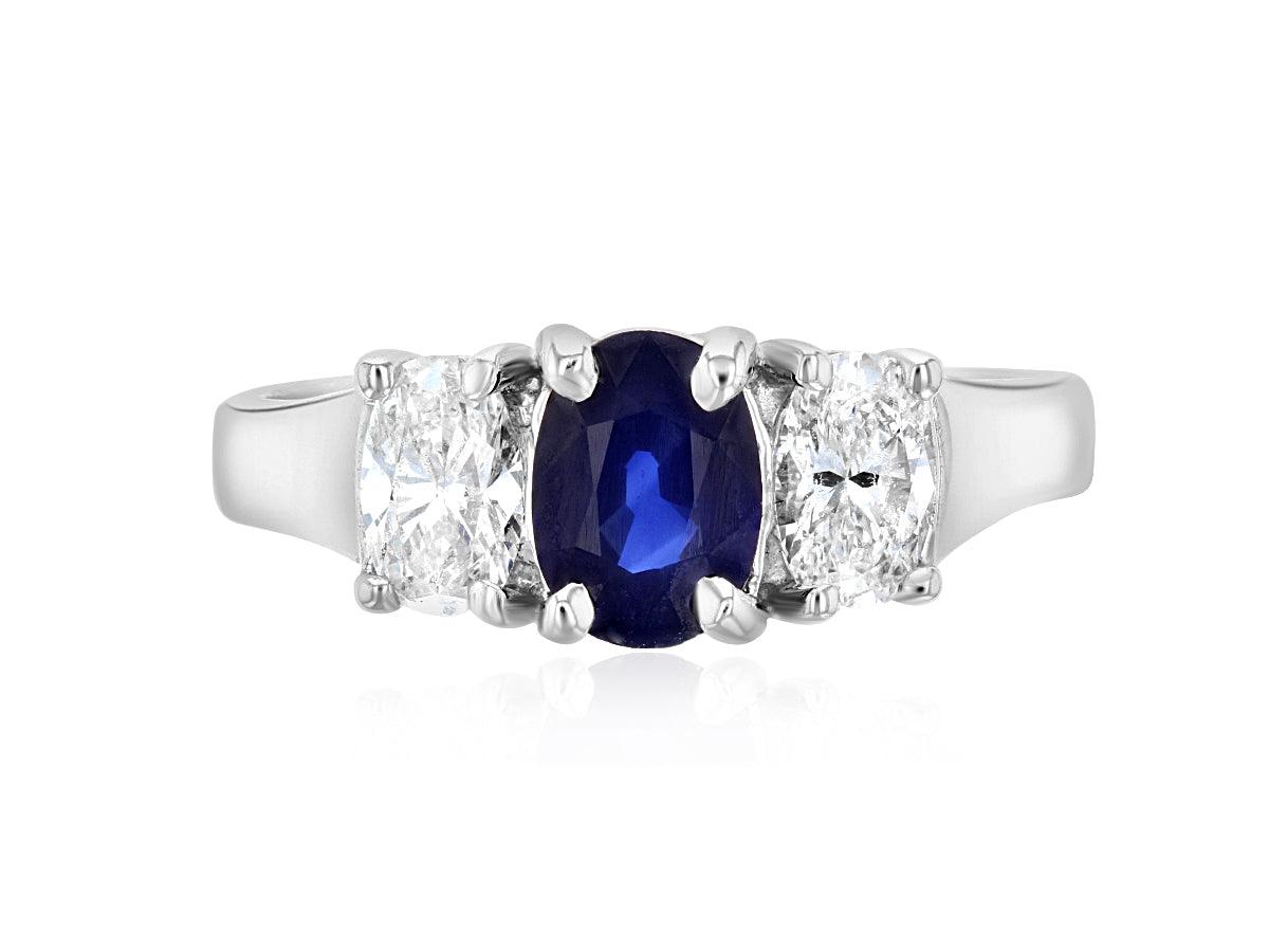 Diamond and Sapphire Three-Stone Oval Engagement Ring (1.65 ct. tw.) - The Brothers Jewelry Co.