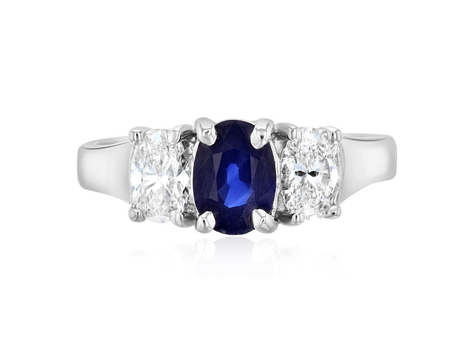 Diamond and Sapphire Three-Stone Oval Engagement Ring (1.65 ct. tw.) - The Brothers Jewelry Co.