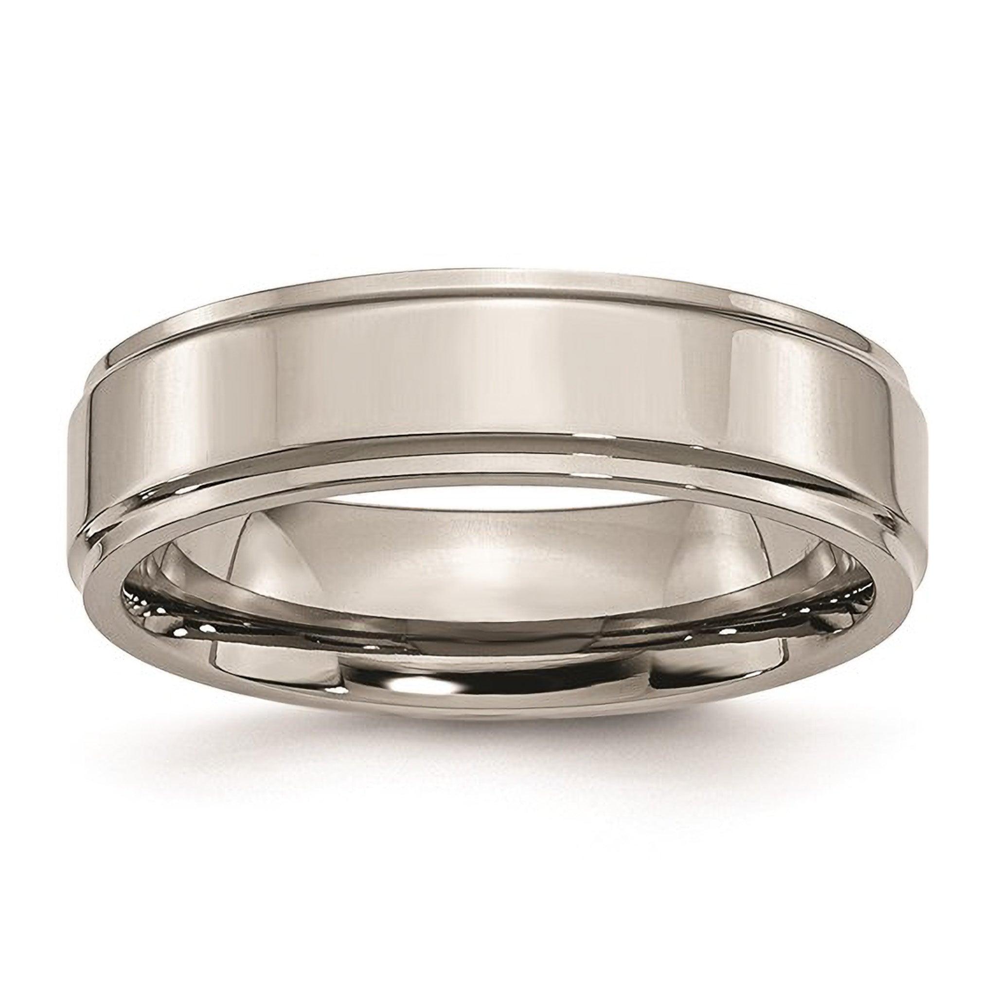 Flat Ridged Edge Polished Titanium Men's Wedding Band 6mm - The Brothers Jewelry Co.